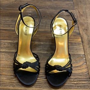 NINE WEST BLACK SATIN STRAPPY SANDALS SIZE 7
